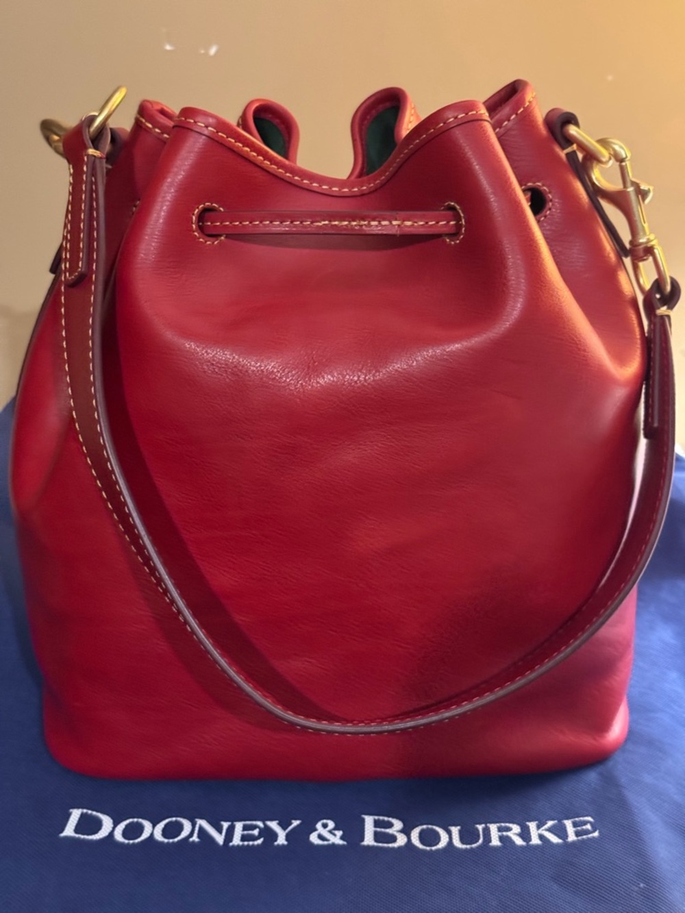 Dooney & Bourke Red Florentine Leather Drawstring Bucket Shoulder Bag NWT - Picture 14 of 14